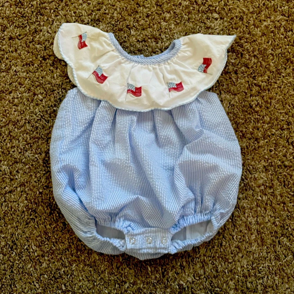 Blue and White Baby Romper with American Flags